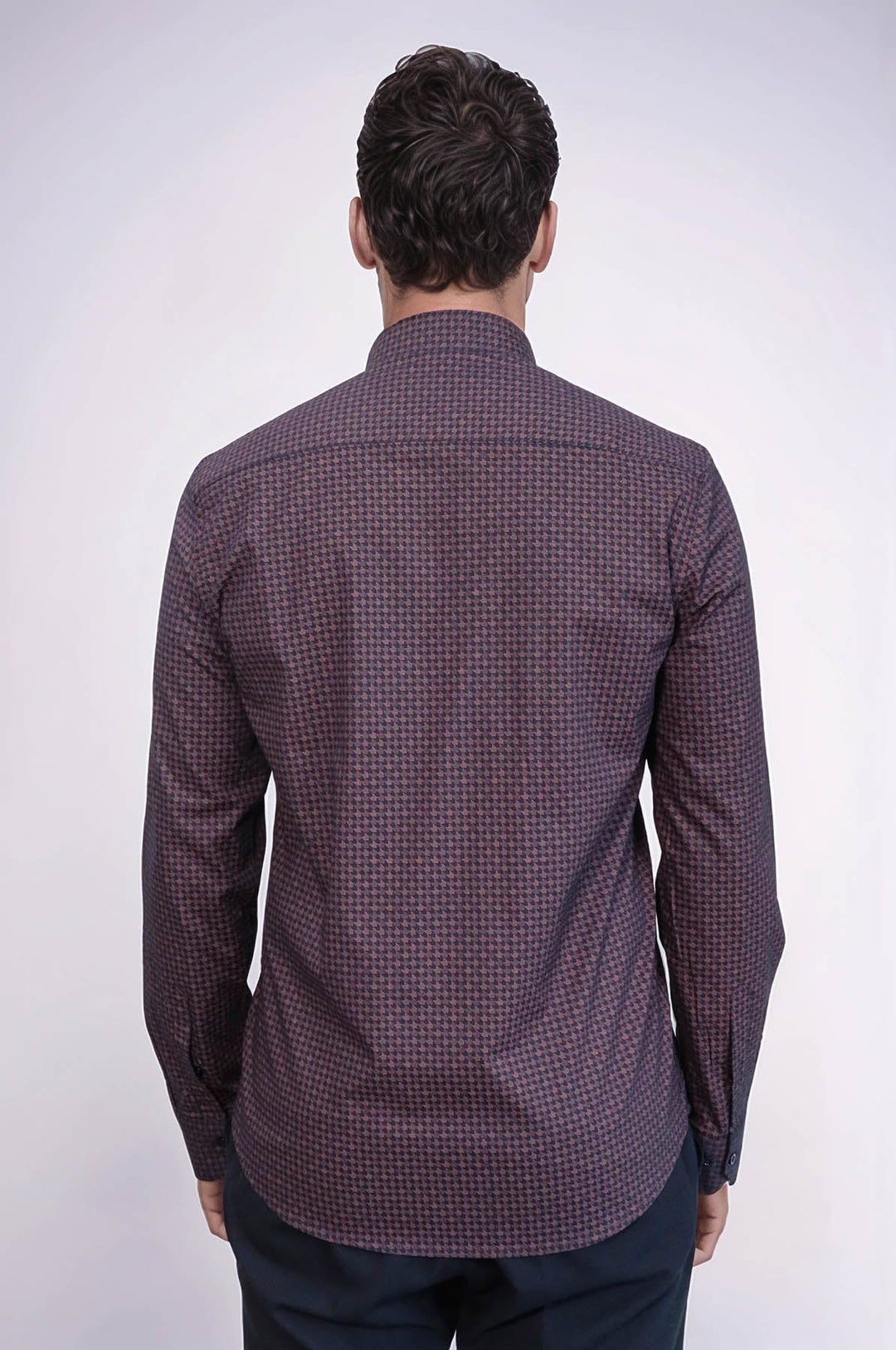 WSS Houndstooth Pattern Slim Fit Brown Men Shirt  - Caltagirone