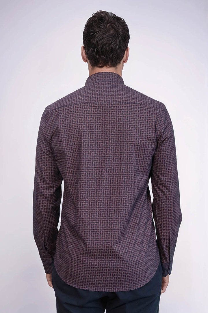 WSS Houndstooth Pattern Slim Fit Brown Men Shirt  - Caltagirone