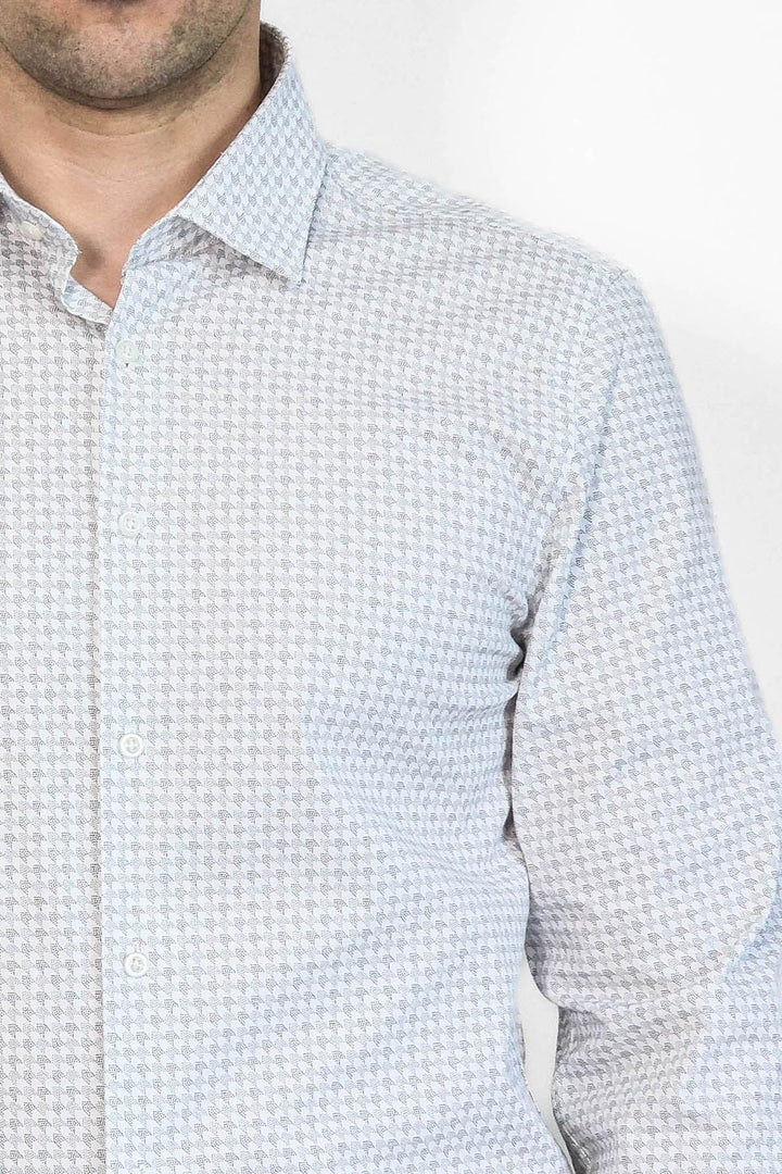 WSS Houndstooth Pattern Slim Fit Ecru Men Shirt  - Tracy