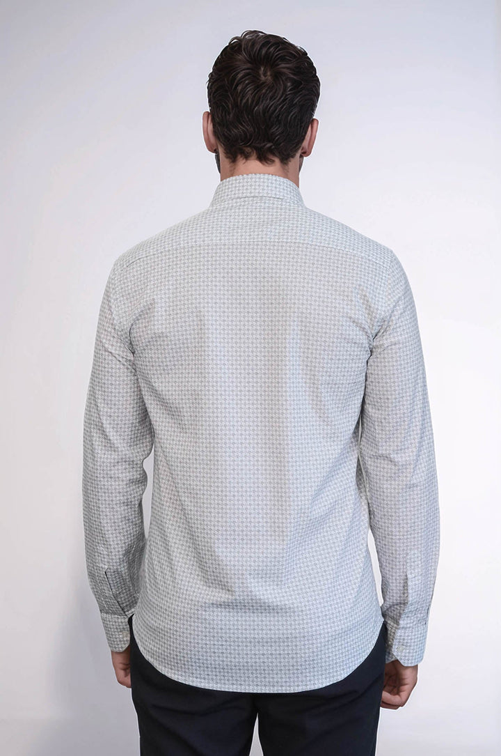 WSS Houndstooth Pattern Slim Fit Ecru Men Shirt  - Tracy