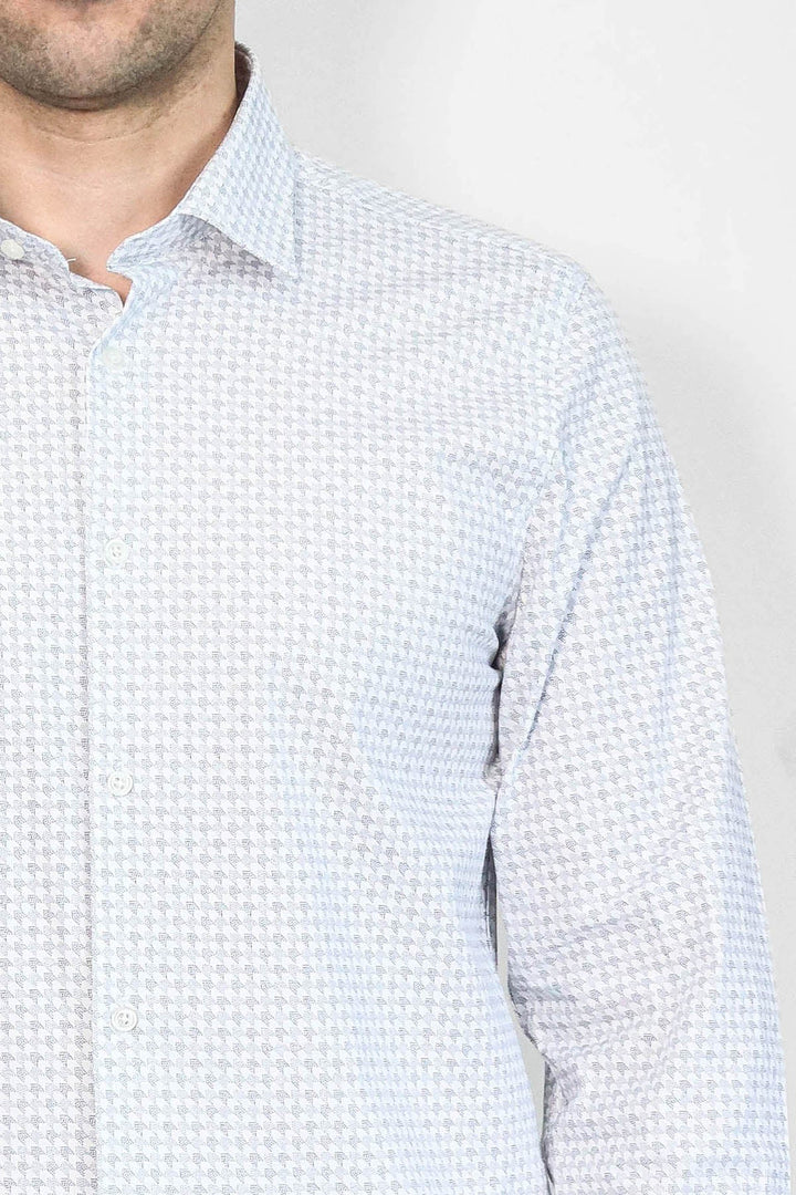 WSS Houndstooth Pattern Slim Fit White Men Shirt  - Rochester