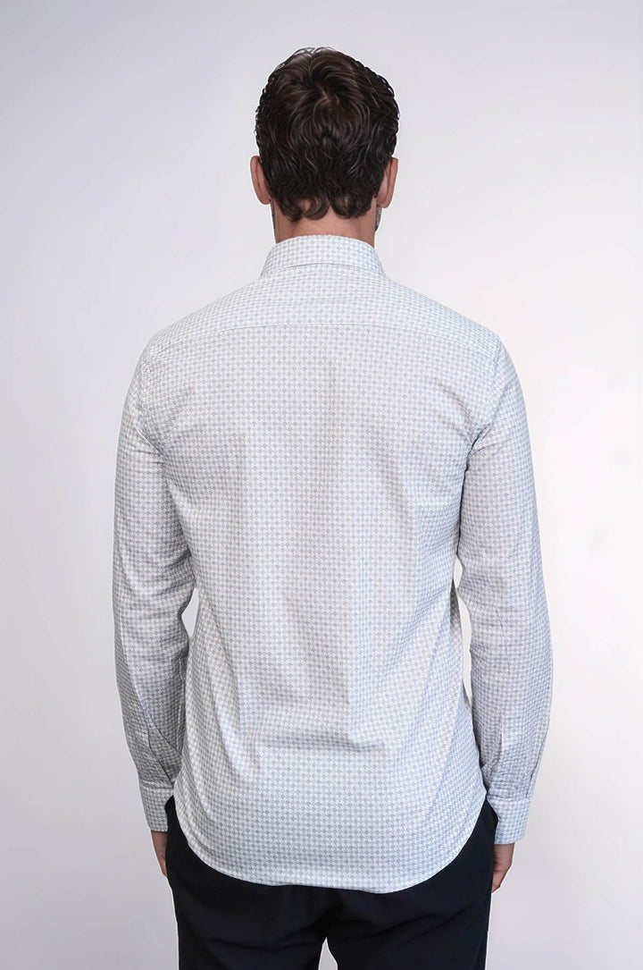 WSS Houndstooth Pattern Slim Fit White Men Shirt  - Rochester