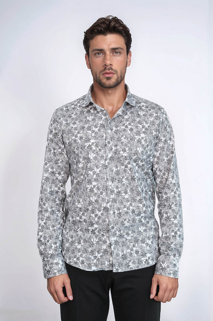 WSS Bloom Patterned Dark Slim Fit Grey Men Shirt  - Jacksonville