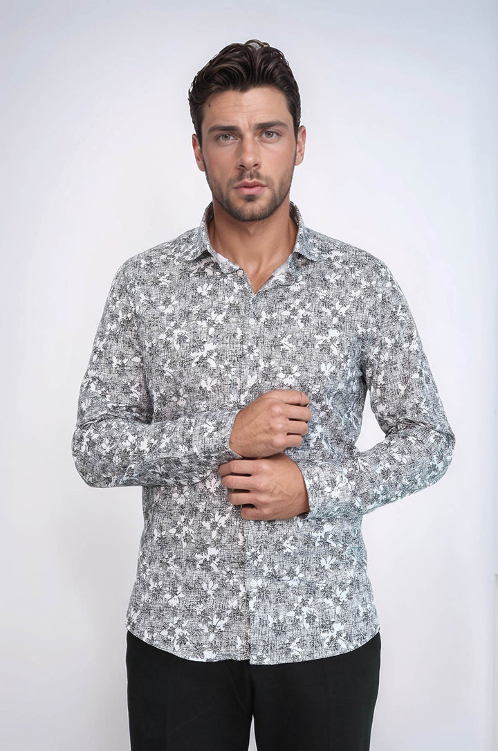 WSS Bloom Patterned Dark Slim Fit Grey Men Shirt  - Jacksonville