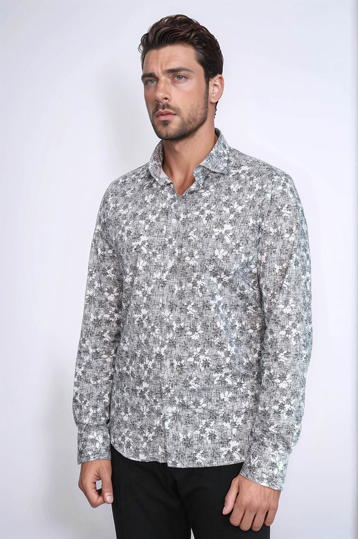 WSS Bloom Patterned Dark Slim Fit Grey Men Shirt  - Jacksonville