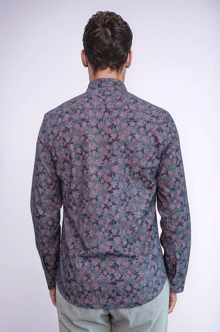 WSS Bloom Patterned Slim Fit Navy Blue Men Shirt  - Rocklin