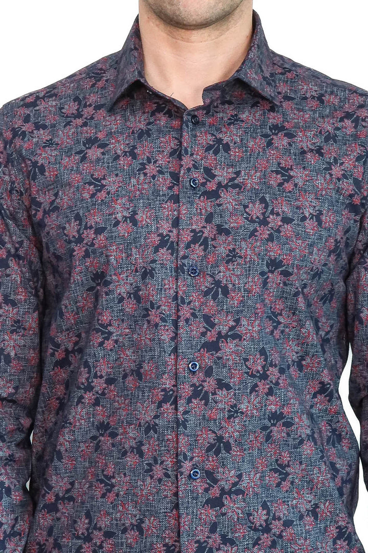 WSS Bloom Patterned Slim Fit Navy Blue Men Shirt  - Rocklin