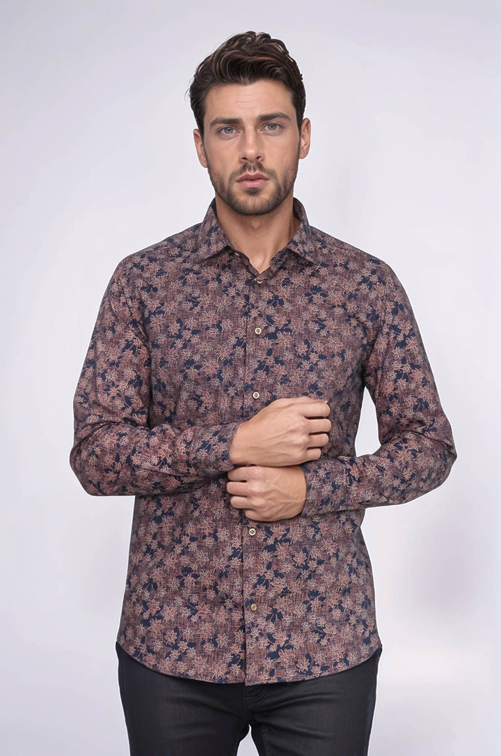 WSS Bloom Patterned Brown Slim Fit Shirt  - Soledad de Graciano Sánchez