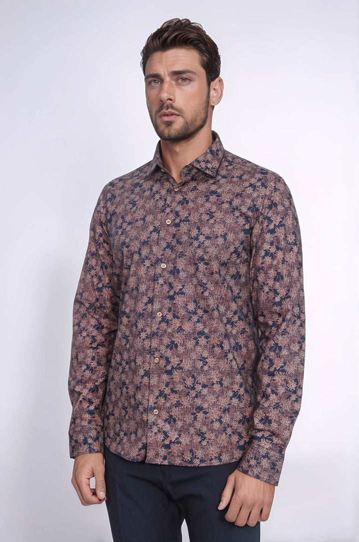 WSS Bloom Patterned Brown Slim Fit Shirt  - Soledad de Graciano Sánchez