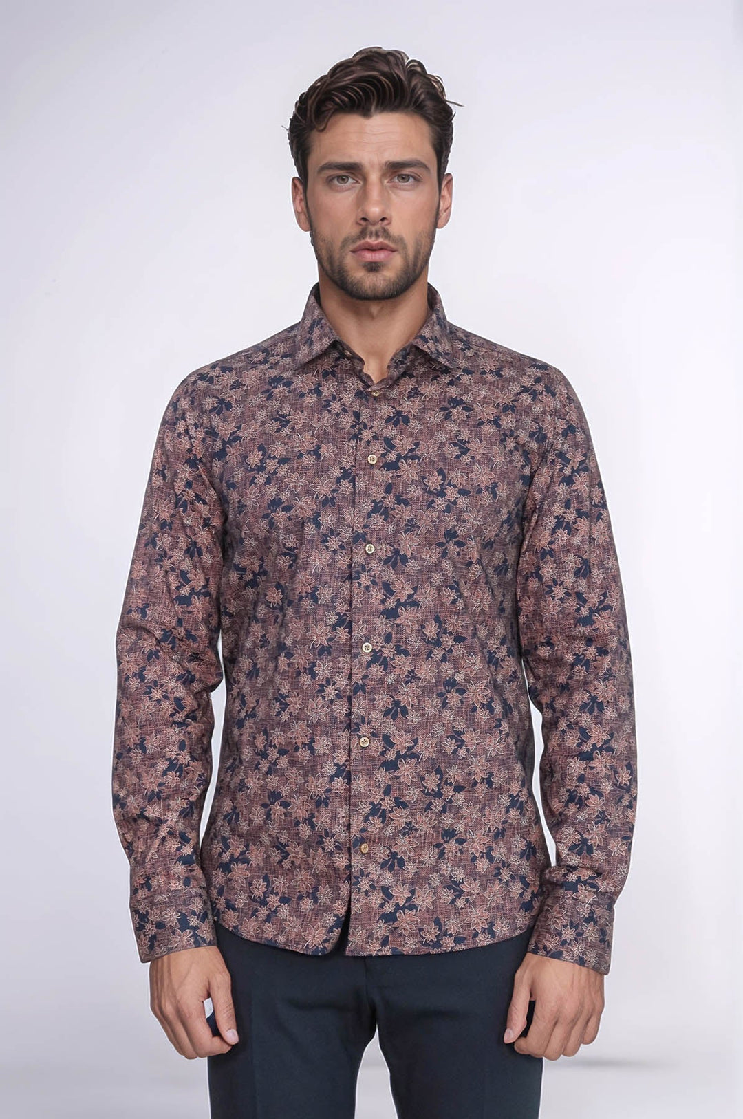 WSS Bloom Patterned Brown Slim Fit Shirt  - Soledad de Graciano Sánchez