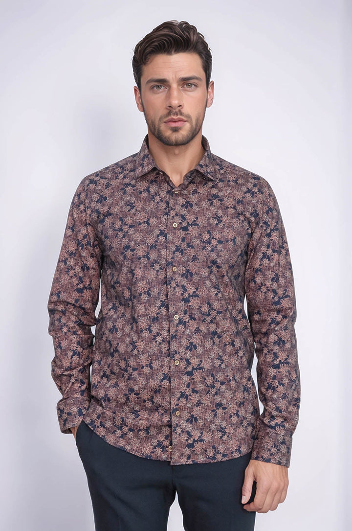 WSS Bloom Patterned Brown Slim Fit Shirt  - Soledad de Graciano Sánchez