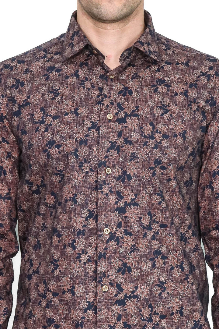 WSS Bloom Patterned Brown Slim Fit Shirt  - Soledad de Graciano Sánchez
