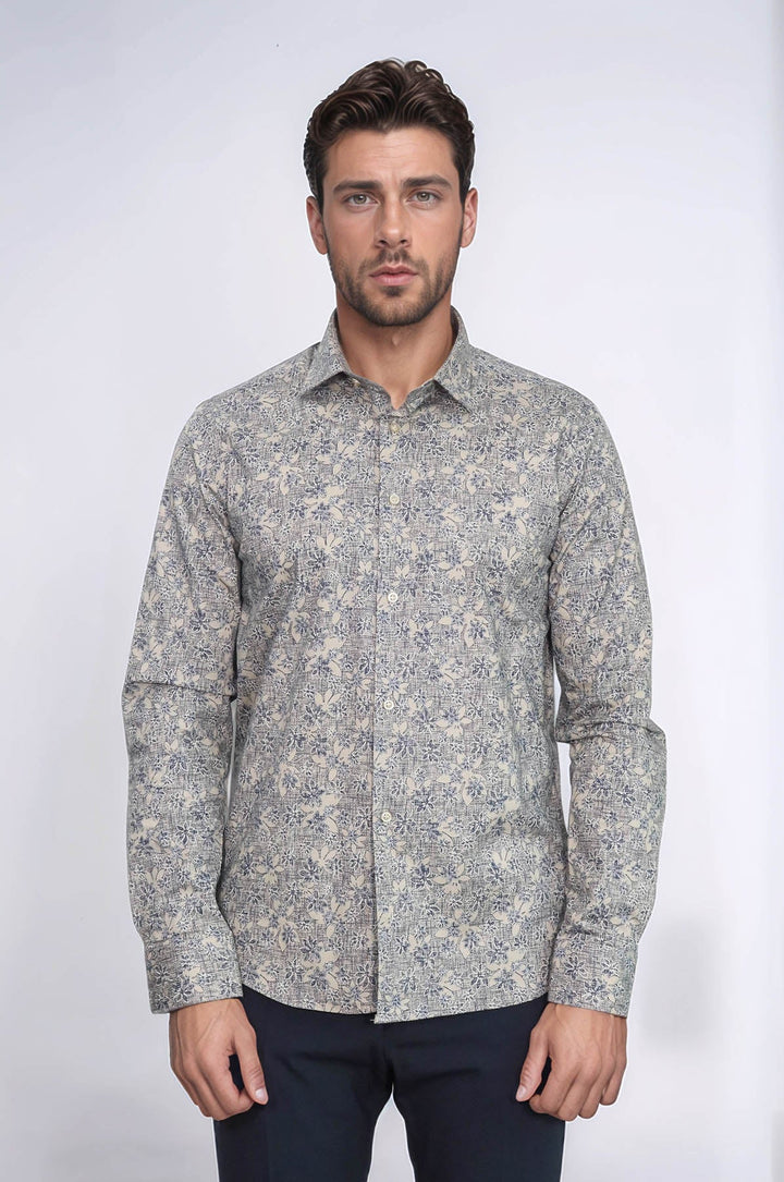 WSS Bloom Patterned Beige Slim Fit Shirt  - San Fernando