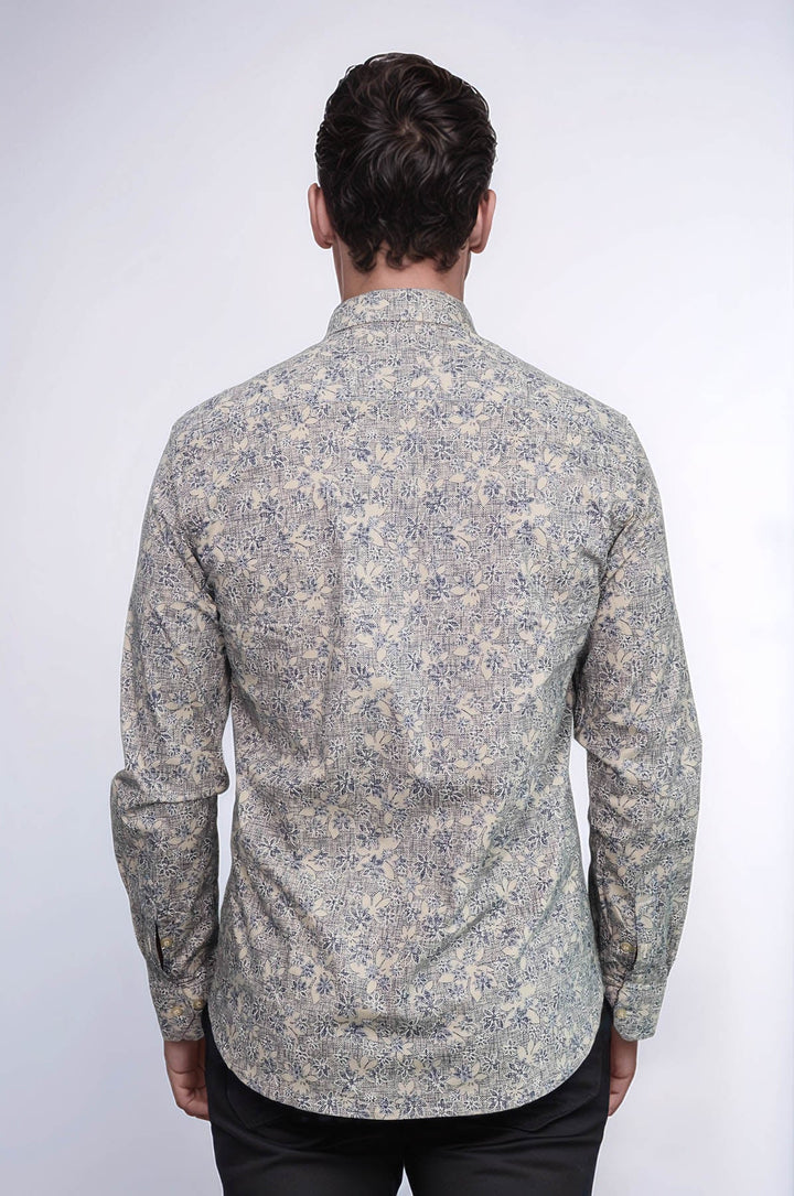 WSS Bloom Patterned Beige Slim Fit Shirt  - San Fernando