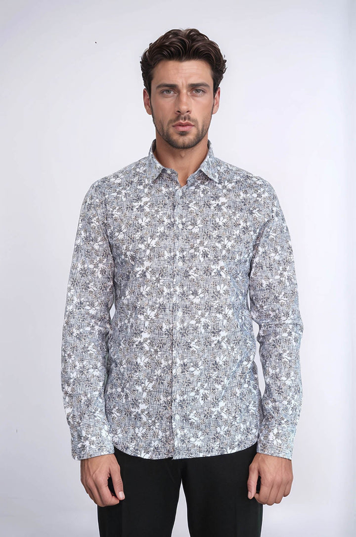 WSS Bloom Patterned Grey Slim Fit Shirt  - Homyel’
