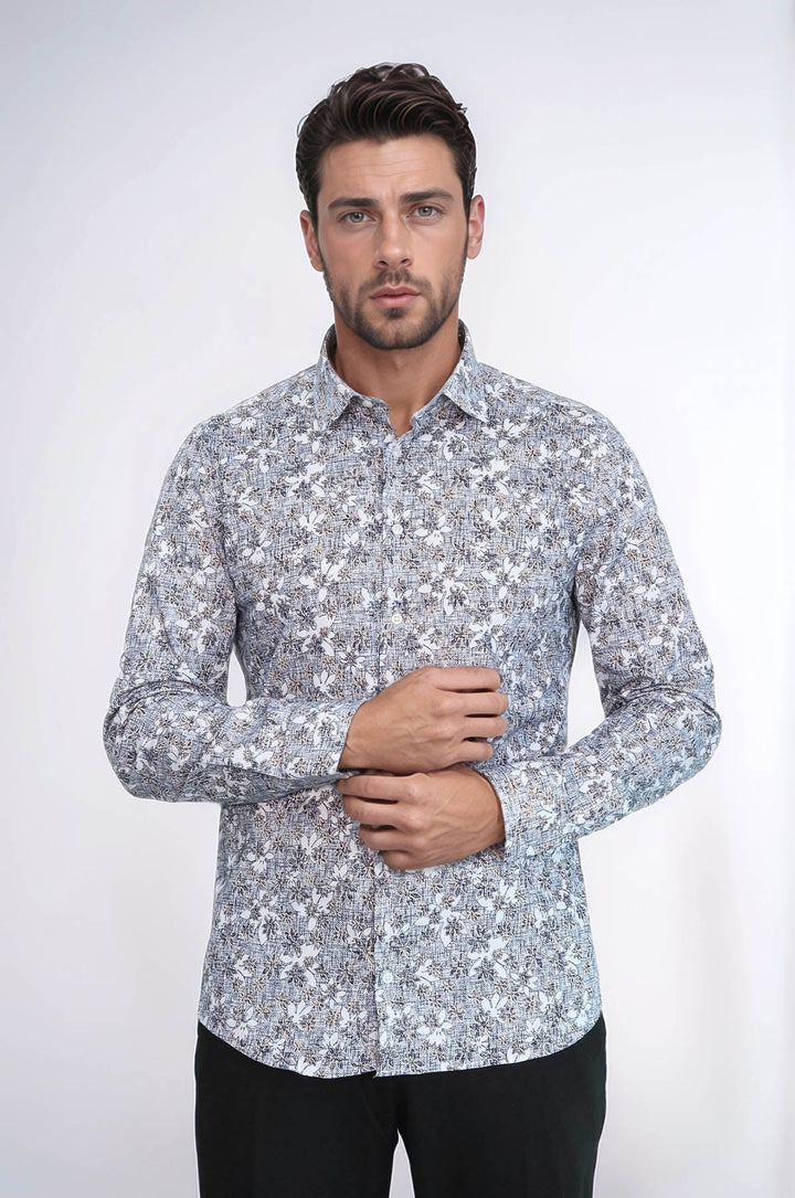 WSS Bloom Patterned Grey Slim Fit Shirt  - Homyel’
