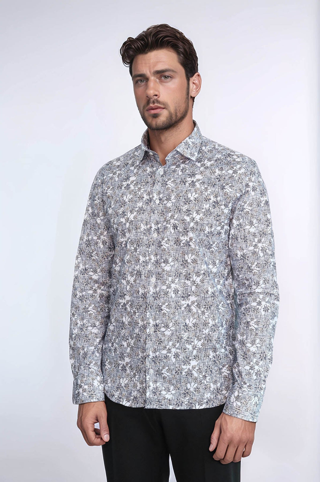 WSS Bloom Patterned Grey Slim Fit Shirt  - Homyel’