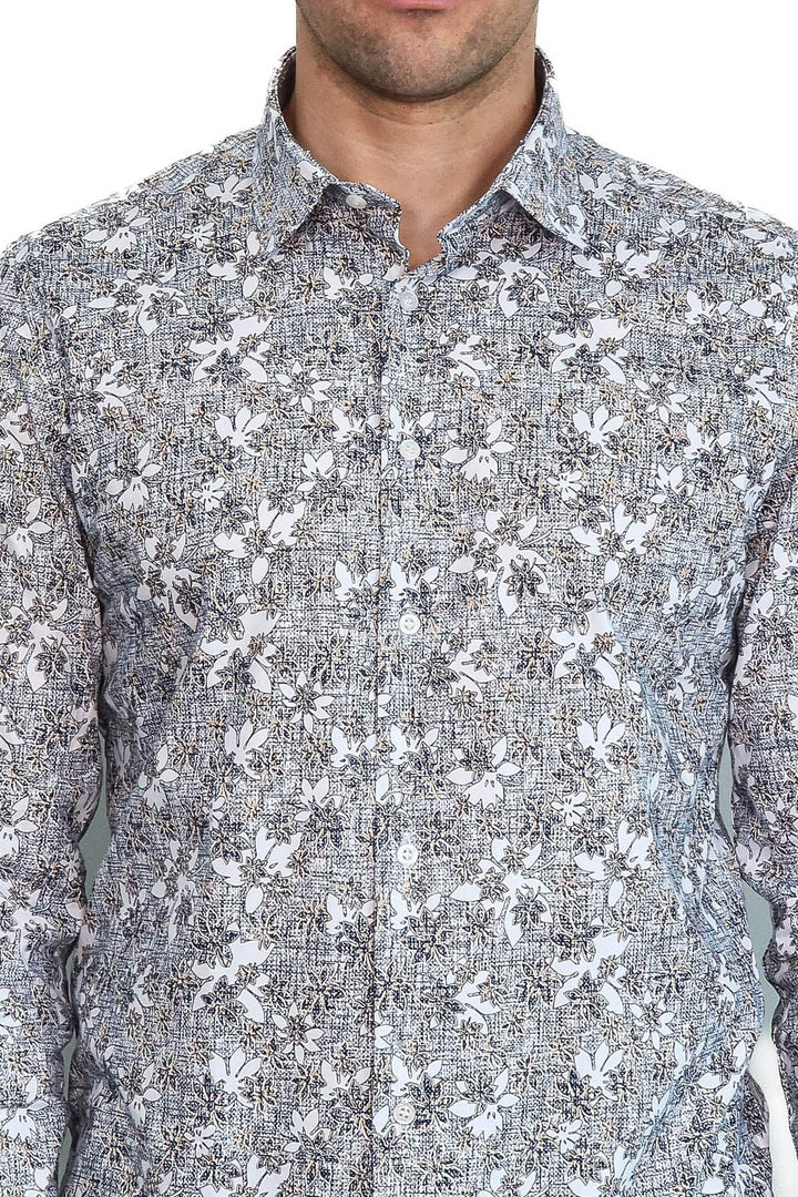 WSS Bloom Patterned Grey Slim Fit Shirt  - Homyel’