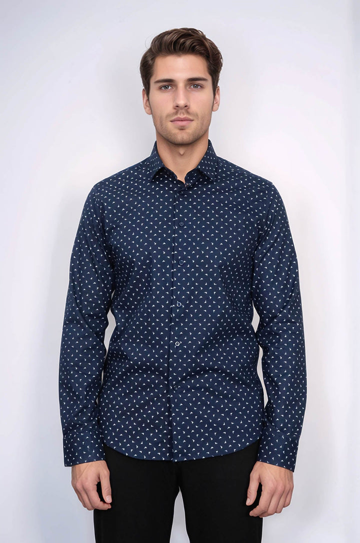 WSS Men’s Navy Shirt with Minimal White Pattern –  - Menifee
