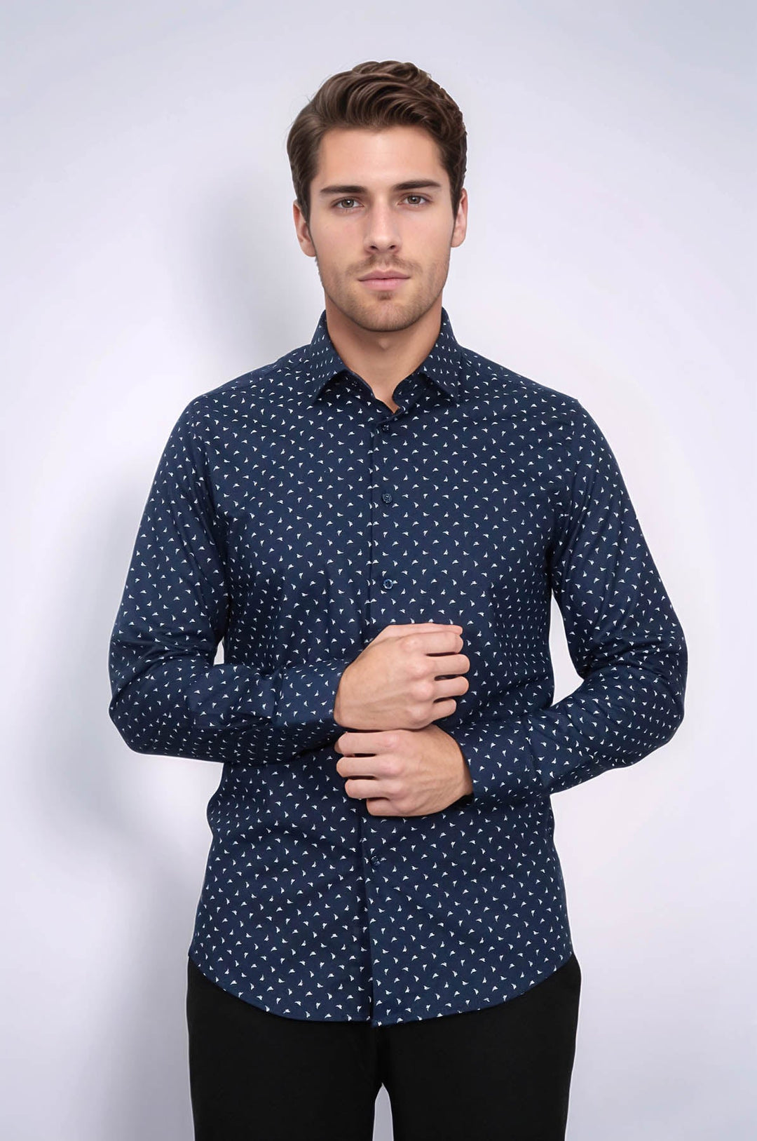 WSS Men’s Navy Shirt with Minimal White Pattern –  - Menifee