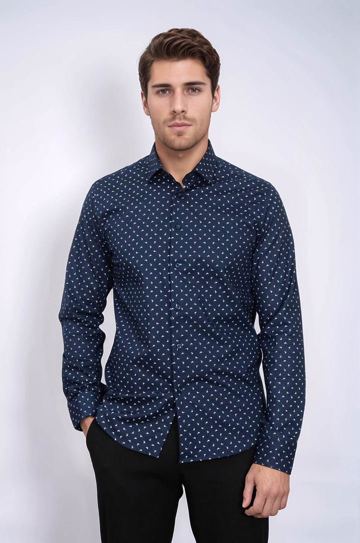 WSS Men’s Navy Shirt with Minimal White Pattern –  - Menifee