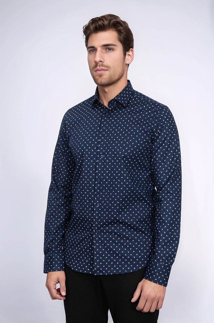 WSS Men’s Navy Shirt with Minimal White Pattern –  - Menifee