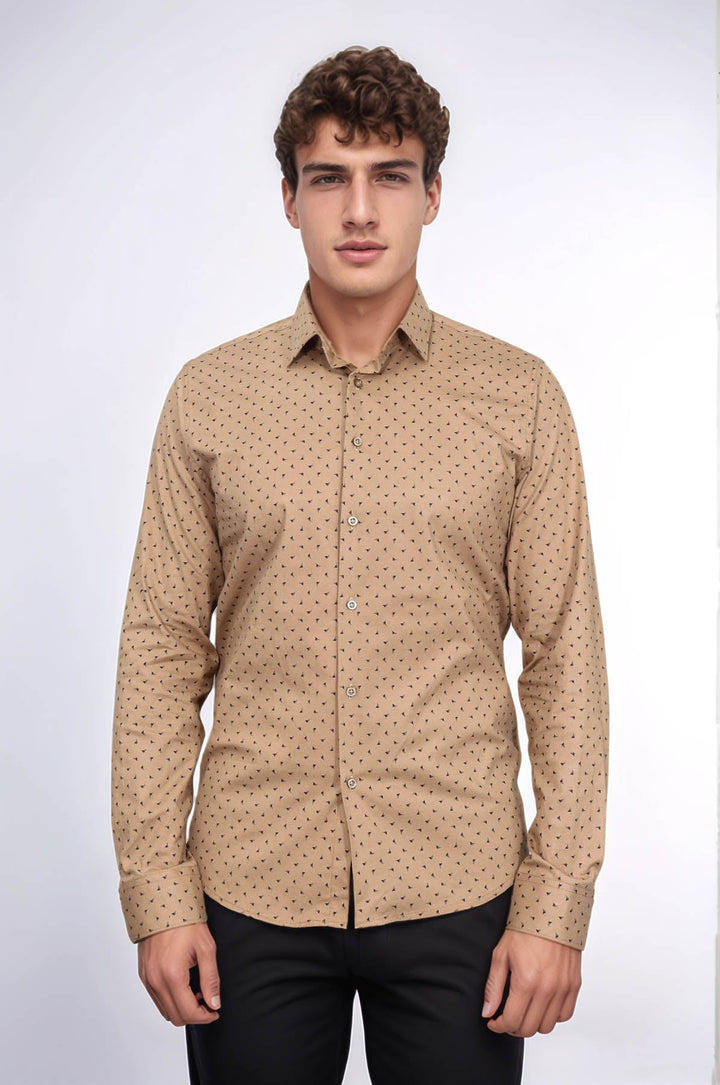 WSS Men’s Beige Shirt with Minimal Black Pattern –  - Barcelona