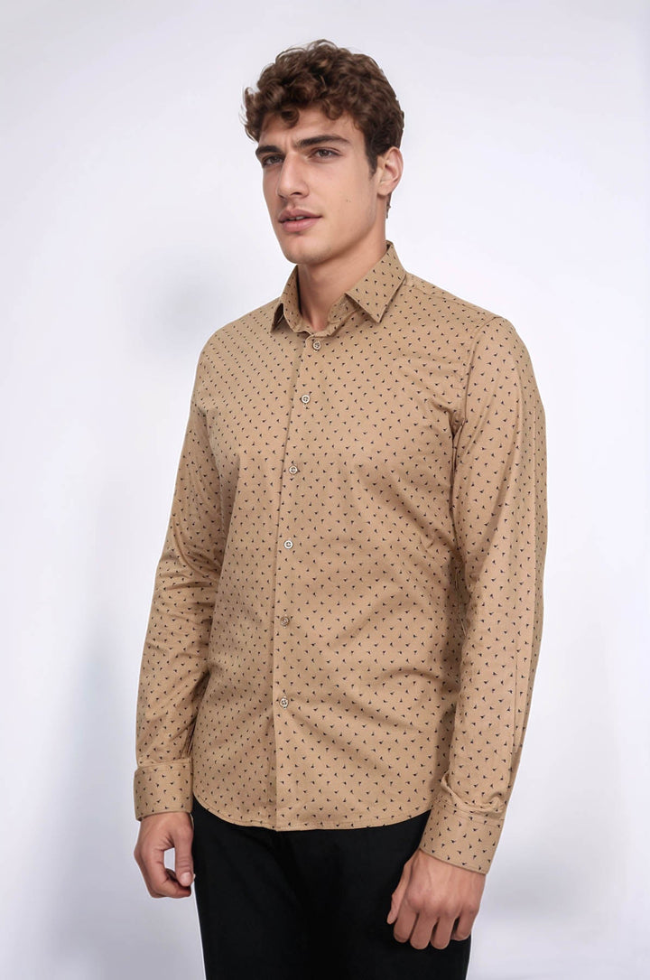 WSS Men’s Beige Shirt with Minimal Black Pattern –  - Barcelona