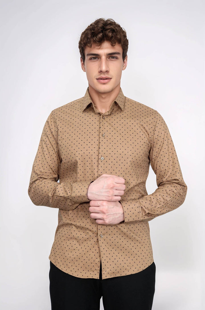 WSS Men’s Beige Shirt with Minimal Black Pattern –  - Barcelona
