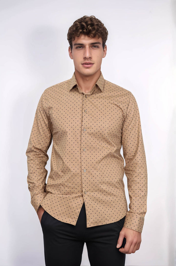 WSS Men’s Beige Shirt with Minimal Black Pattern –  - Barcelona