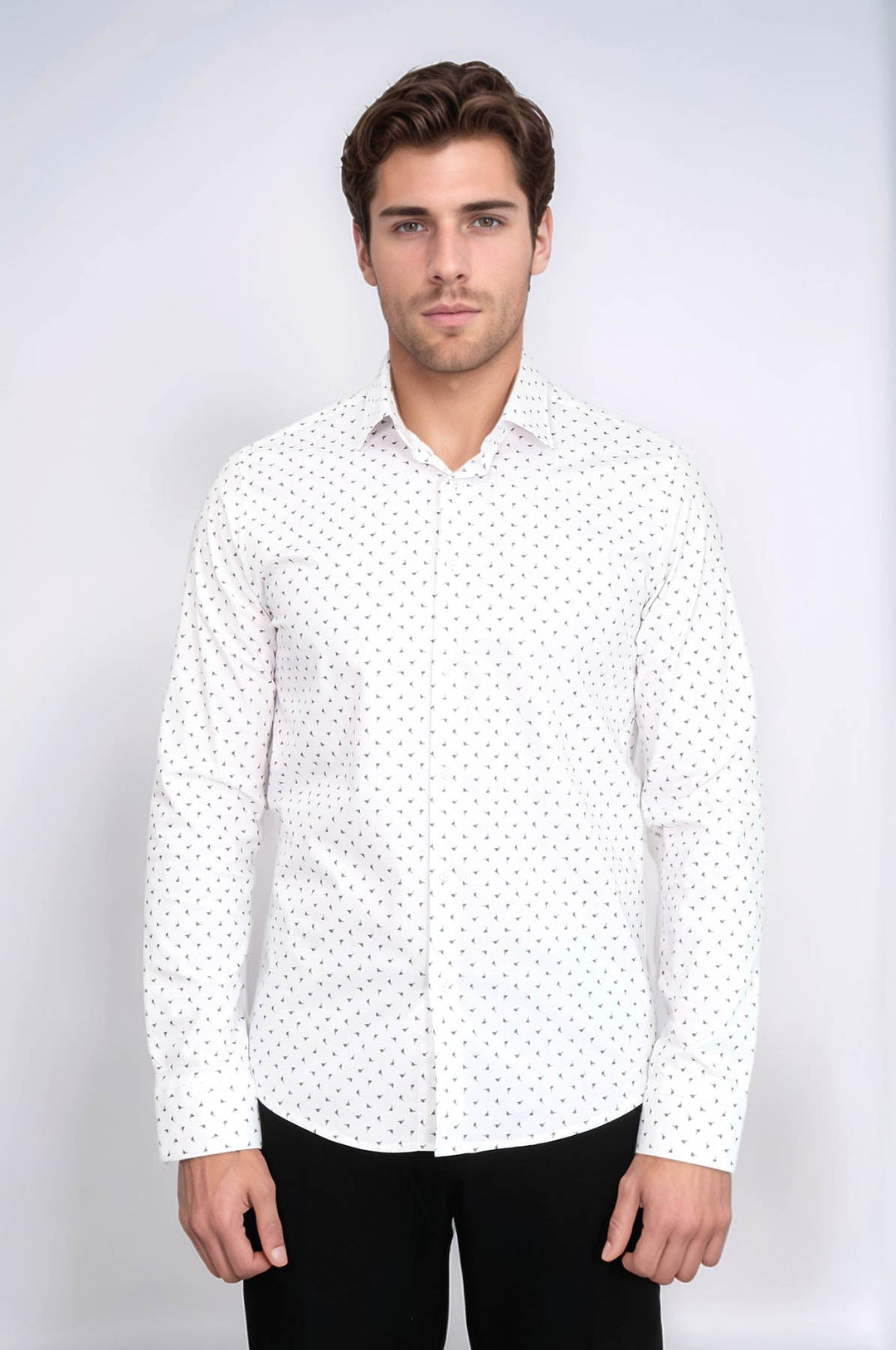 WSS Men’s White Shirt with Minimal Grey Pattern –  - Bellevue