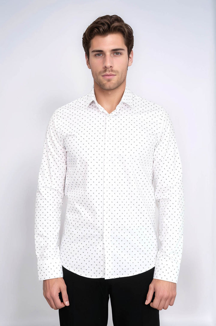 WSS Men’s White Shirt with Minimal Grey Pattern –  - Bellevue