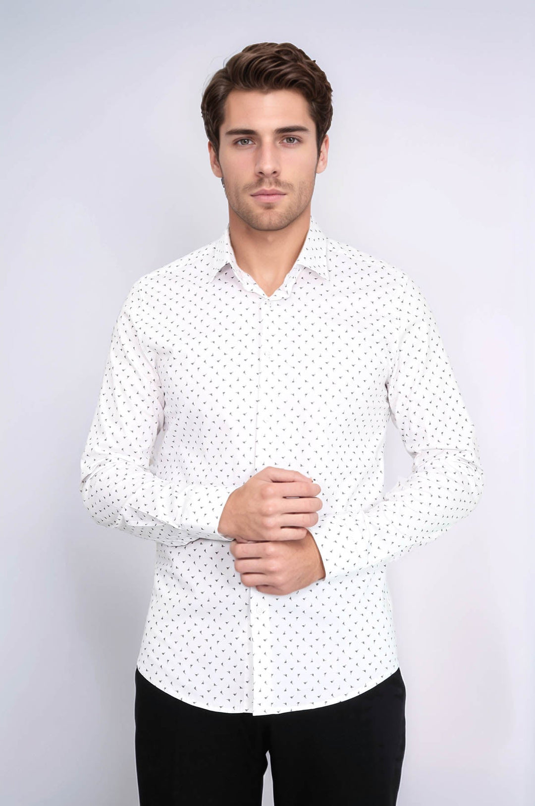 WSS Men’s White Shirt with Minimal Grey Pattern –  - Bellevue