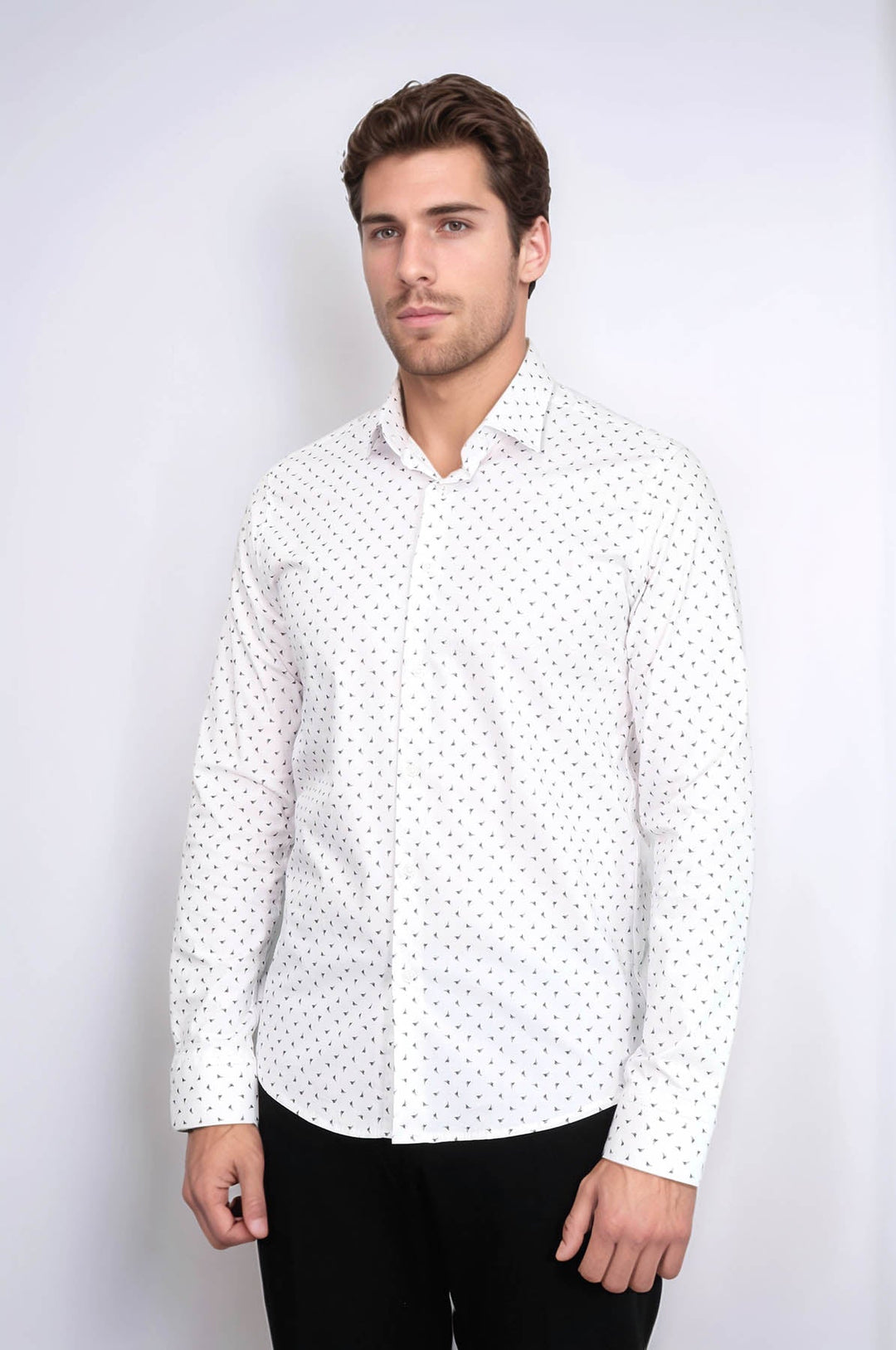 WSS Men’s White Shirt with Minimal Grey Pattern –  - Bellevue