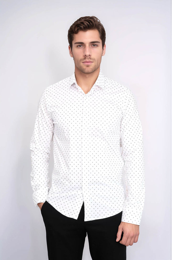 WSS Men’s White Shirt with Minimal Grey Pattern –  - Bellevue
