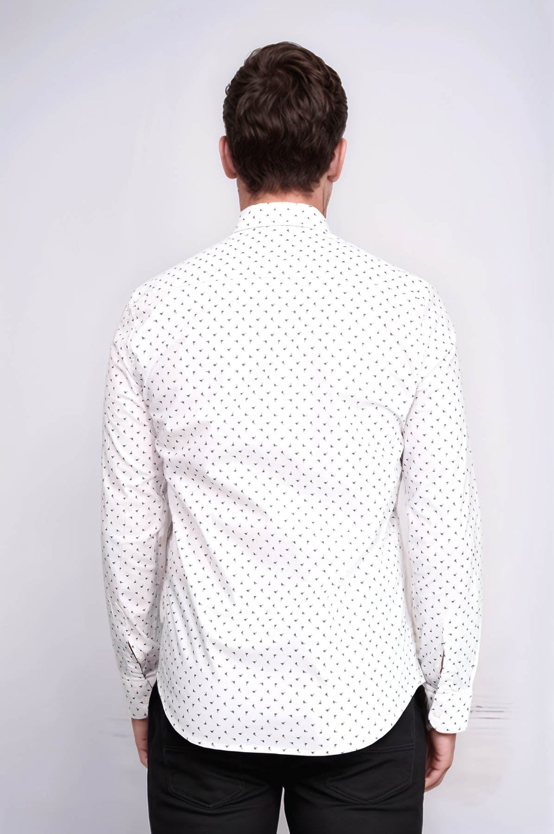 WSS Men’s White Shirt with Minimal Grey Pattern –  - Bellevue