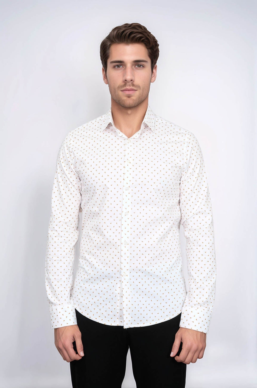 WSS Minimal Golden Print White Men's Shirt  - Maple Ridge