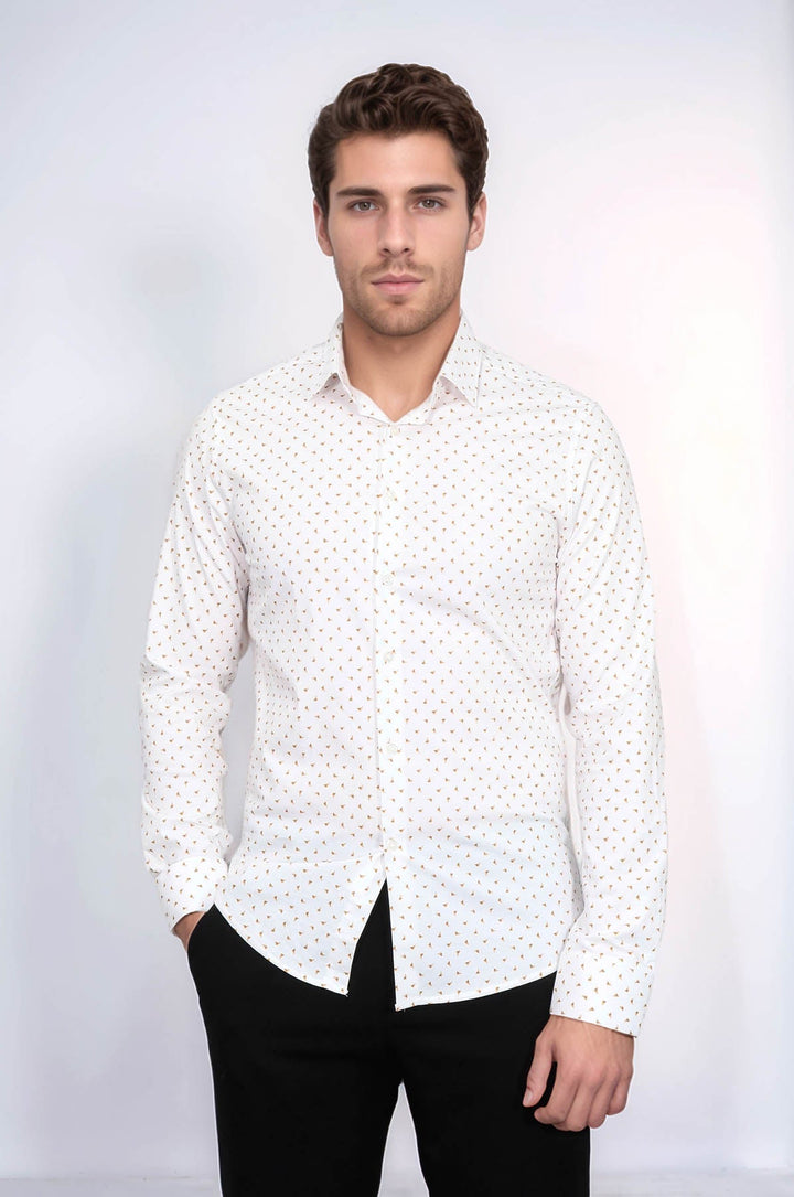 WSS Minimal Golden Print White Men's Shirt  - Maple Ridge