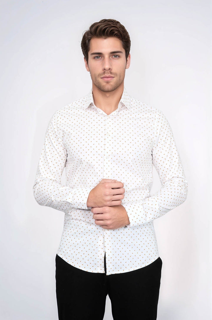 WSS Minimal Golden Print White Men's Shirt  - Maple Ridge
