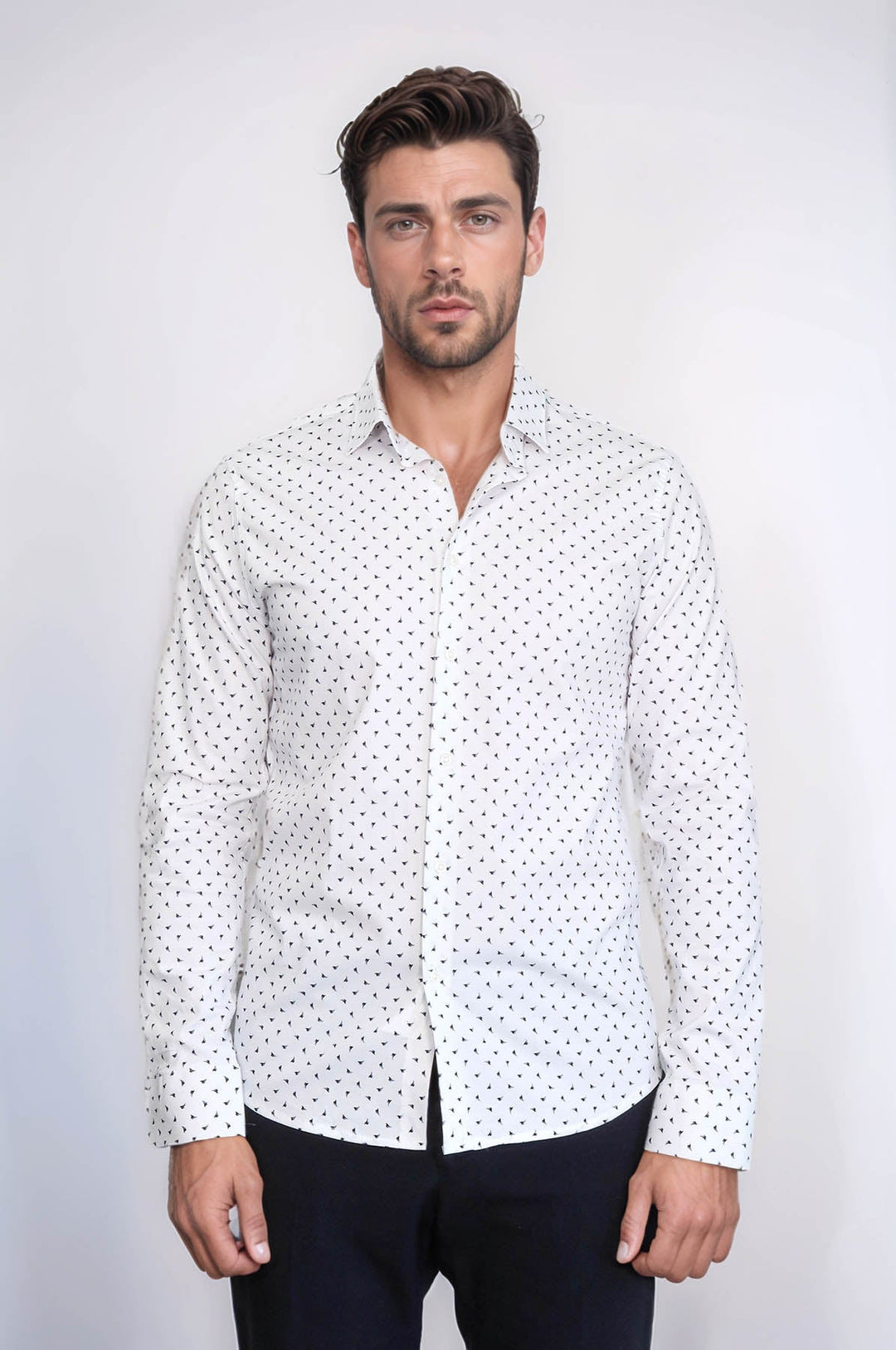 WSS Men’s White Shirt with Minimal Black Pattern –  - Medicine Hat