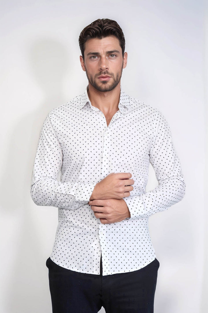 WSS Men’s White Shirt with Minimal Black Pattern –  - Medicine Hat