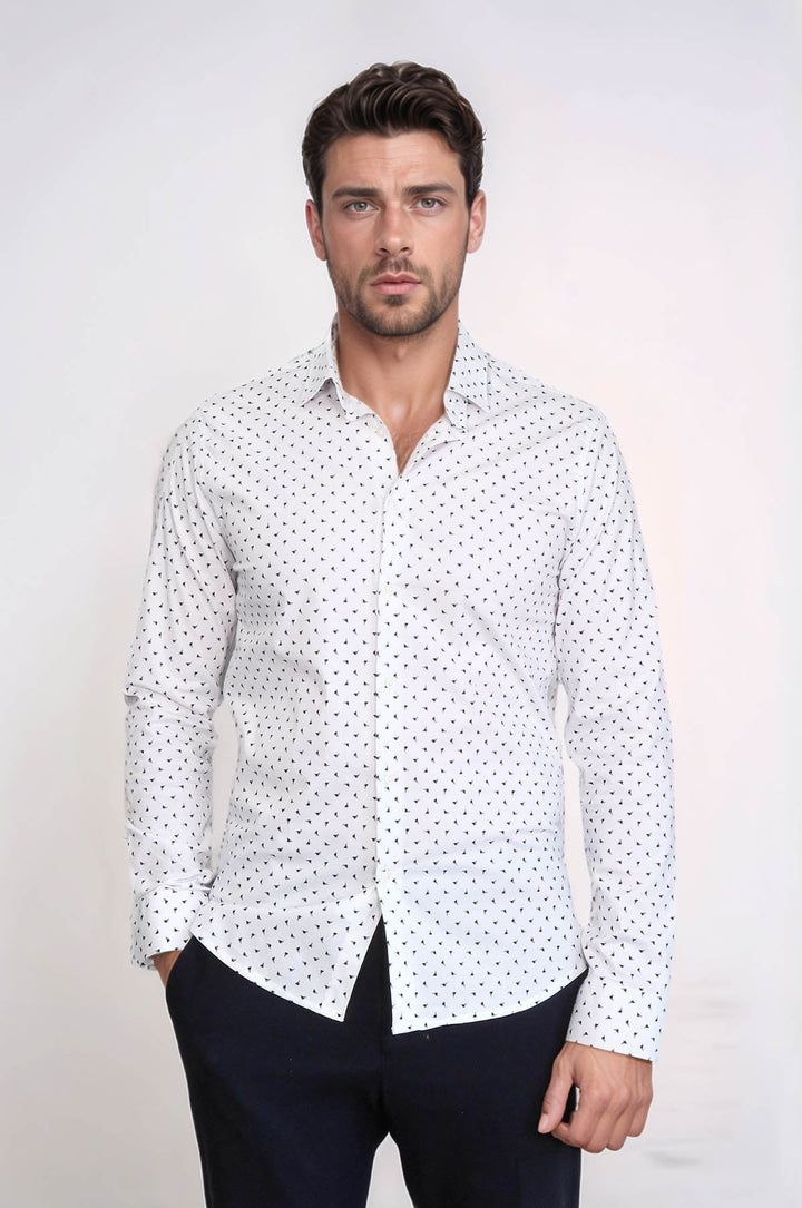 WSS Men’s White Shirt with Minimal Black Pattern –  - Medicine Hat