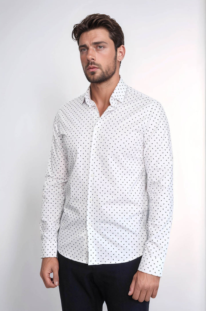 WSS Men’s White Shirt with Minimal Black Pattern –  - Medicine Hat