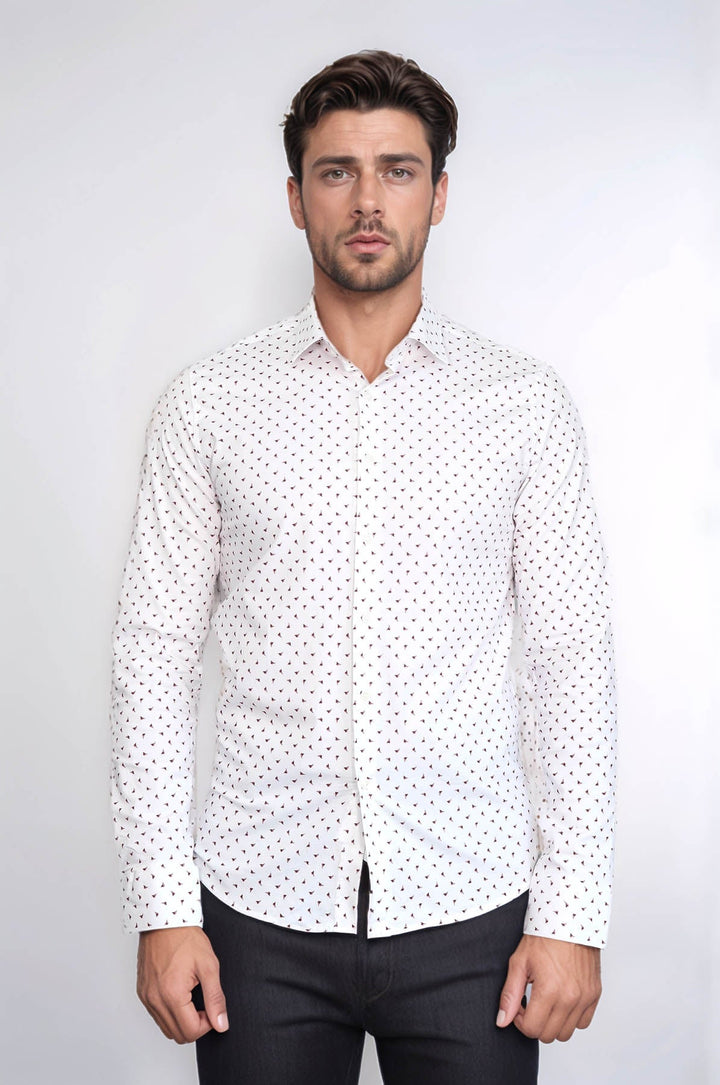 WSS Men’s White Shirt with Minimal Burgundy Pattern –  - Taylorsville
