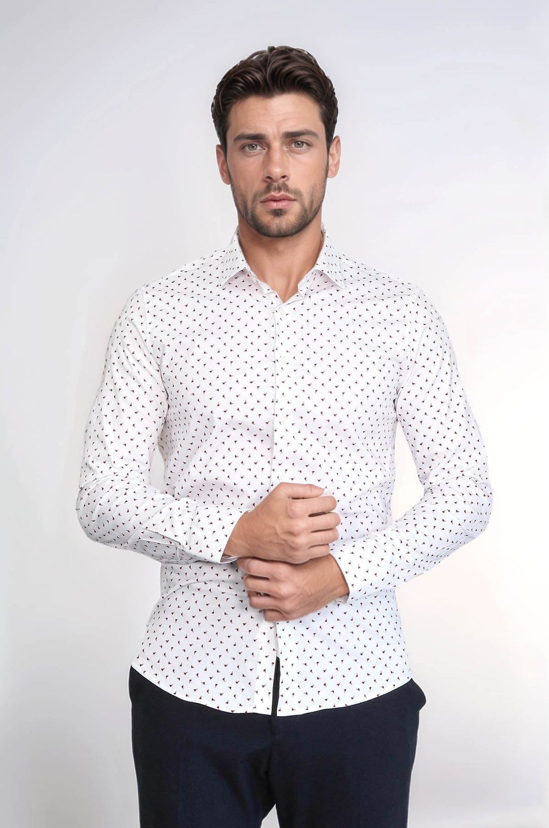 WSS Men’s White Shirt with Minimal Burgundy Pattern –  - Taylorsville