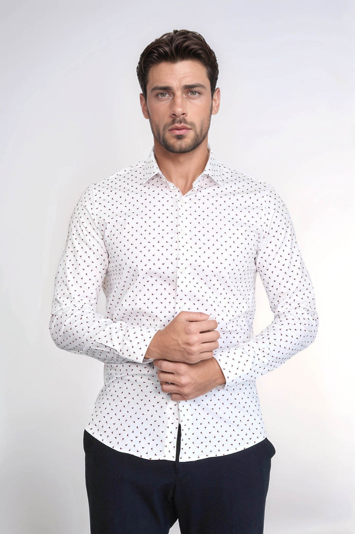 WSS Men’s White Shirt with Minimal Burgundy Pattern –  - Taylorsville