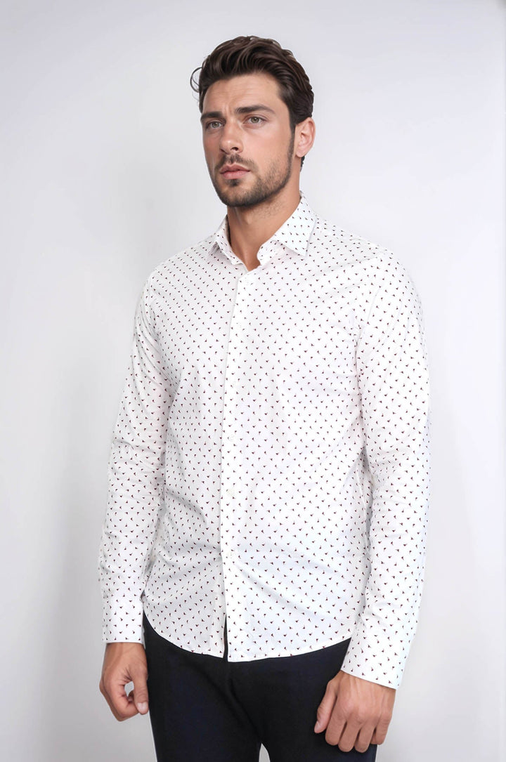 WSS Men’s White Shirt with Minimal Burgundy Pattern –  - Taylorsville