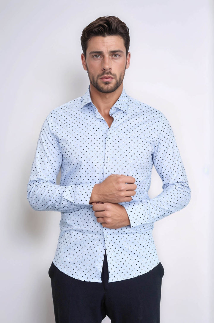 WSS Men’s Light Blue Shirt with Minimal Black Pattern –  - Ulm