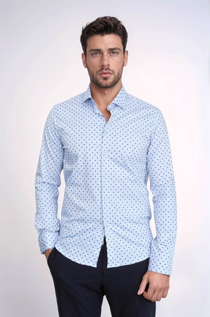 WSS Men’s Light Blue Shirt with Minimal Black Pattern –  - Ulm