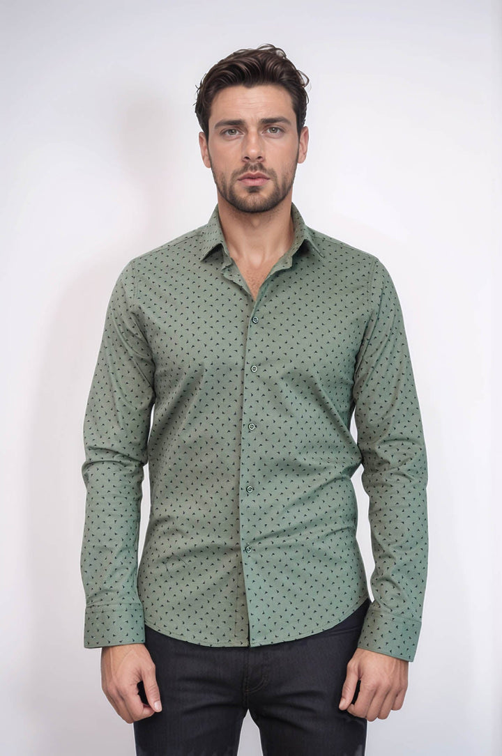 WSS Men’s Khaki Shirt with Minimal Black Pattern –  - Hennef